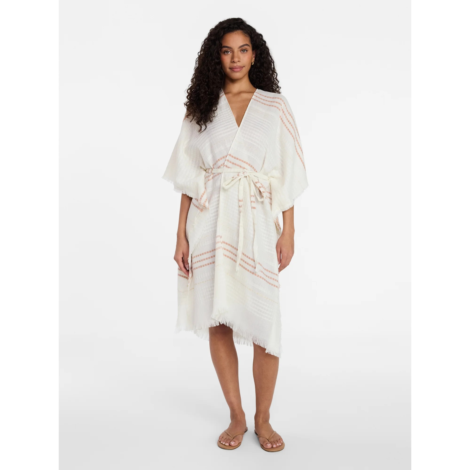 Time and Tru Women's Striped Ruana, Size L/XL, White | Walmart (US)