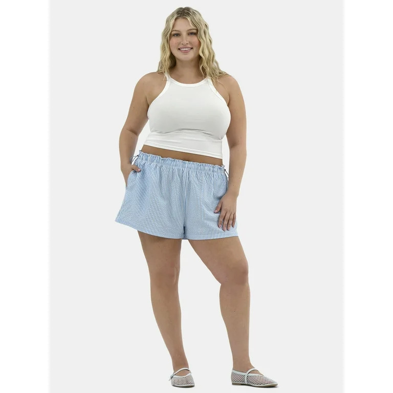 No Boundaries Striped Seersucker Bungee Shorts, 2" Inseam, Women's and Women's Plus | Walmart (US)