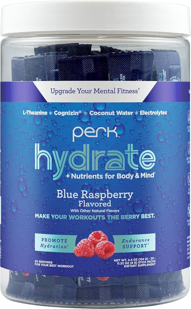 Perk Hydrate Electrolyte Stickpacks Blue Raspberry Flavored (20 Packets) - Coconut Water, CDP-Cho... | Amazon (US)