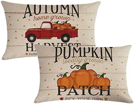 7COLORROOM Set of 2 Pumpkin Throw Pillow Covers Retro Red Truck Autumn Harvest Rectangular/Waist ... | Amazon (US)