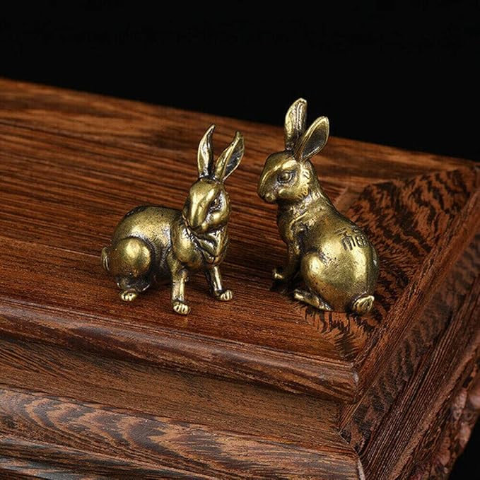 TEAMWILL Small Brass Rabbit Figurine Rabbit Statue Ornament House Animal Figurines 1 Pair | Amazon (US)