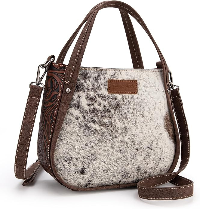 Wrangler Small Tote Purse for Women Western Cowhide Designer Top-handle Handbags with Strap | Amazon (US)