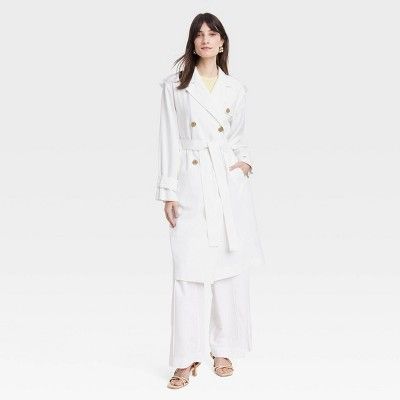 Women's Linen Trench Coat - A New Day™ White XS | Target