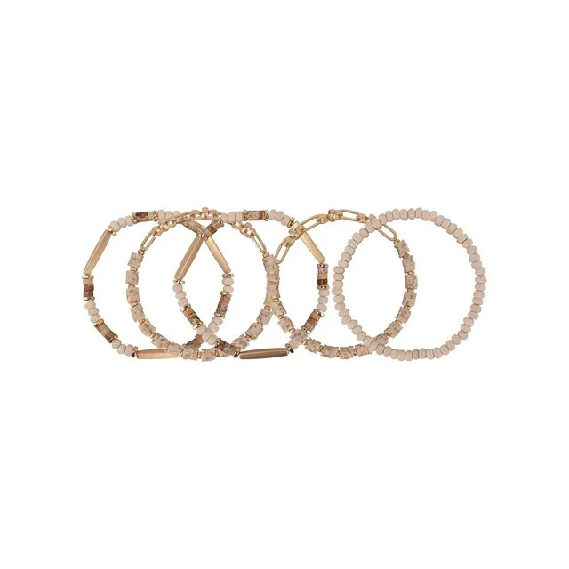 The Pioneer Woman Brown and Gold Beaded Stretch Bracelet Set, 5 Pack - Walmart.com | Walmart (US)