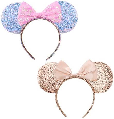 Amazon.com: Mouse Ears Bow Headbands, 2 PCS Shiny Sequin Bow Headbands Classic Mouse Ears Headban... | Amazon (US)