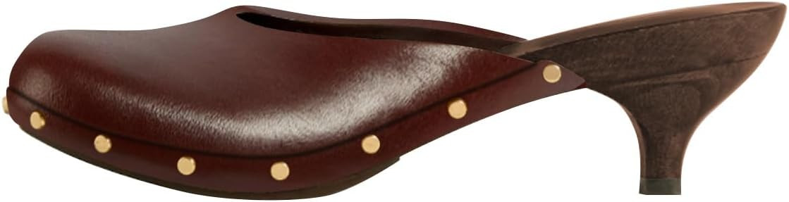 FSJ Women Retro Round Closed Toe Mules Wooden Kitten Heel Trendy Studded Slide Sandals Vintage Shoes Size 4-16 US | Amazon (US)