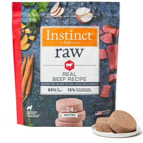 INSTINCT Frozen Raw Patties Grain-Free Real Beef Recipe Dog Food, 6-lb bag - Chewy.com | Chewy.com