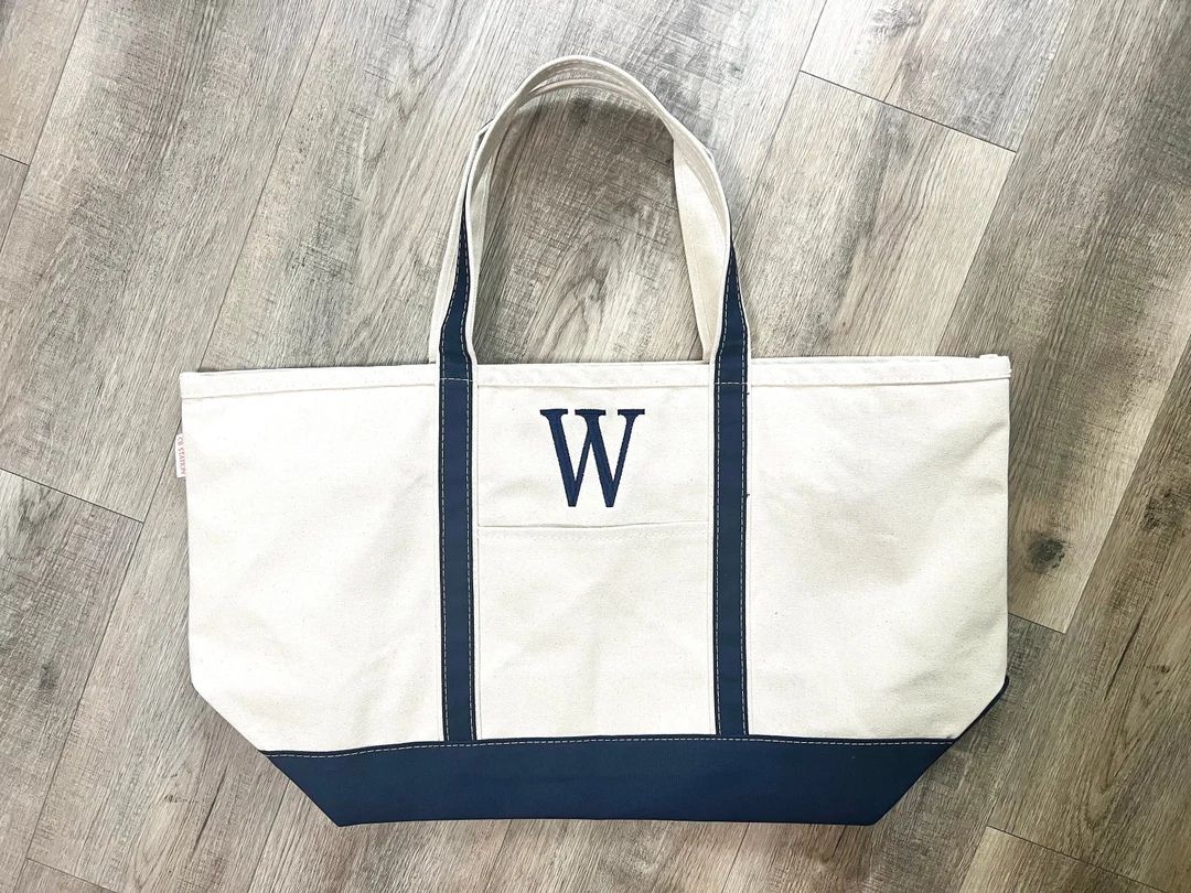Personalized Canvas Tote Bag, Custom Embroidered Boat Tote, Canvas Boat Tote, Monogrammed Boat To... | Etsy (US)