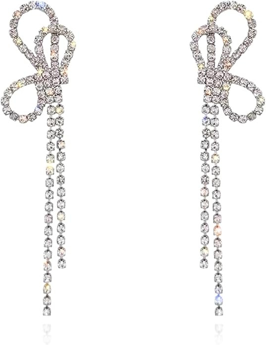 Luxval Rhinestones Earrings for Women silver rhinestone earrings Sparkly Long Linear Dangle Earri... | Amazon (US)