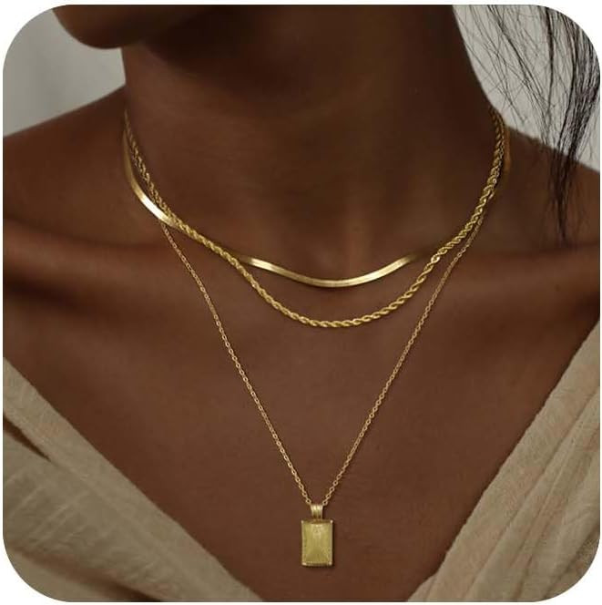 Layered Gold Silver Necklaces for Women, Stackable Stack 14K Real Gold Plated Silver Chain Neckla... | Amazon (US)