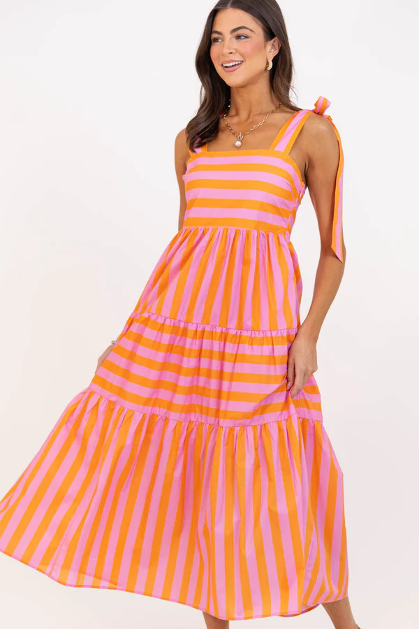 Good From The Start Orange Striped Midi Dress | The Mint Julep Boutique