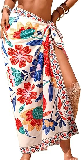 Herseas Women Sheer Sarong High Slit One Size Swimsuit Coverups 2026 Summer Floral Print Chiffon ... | Amazon (US)