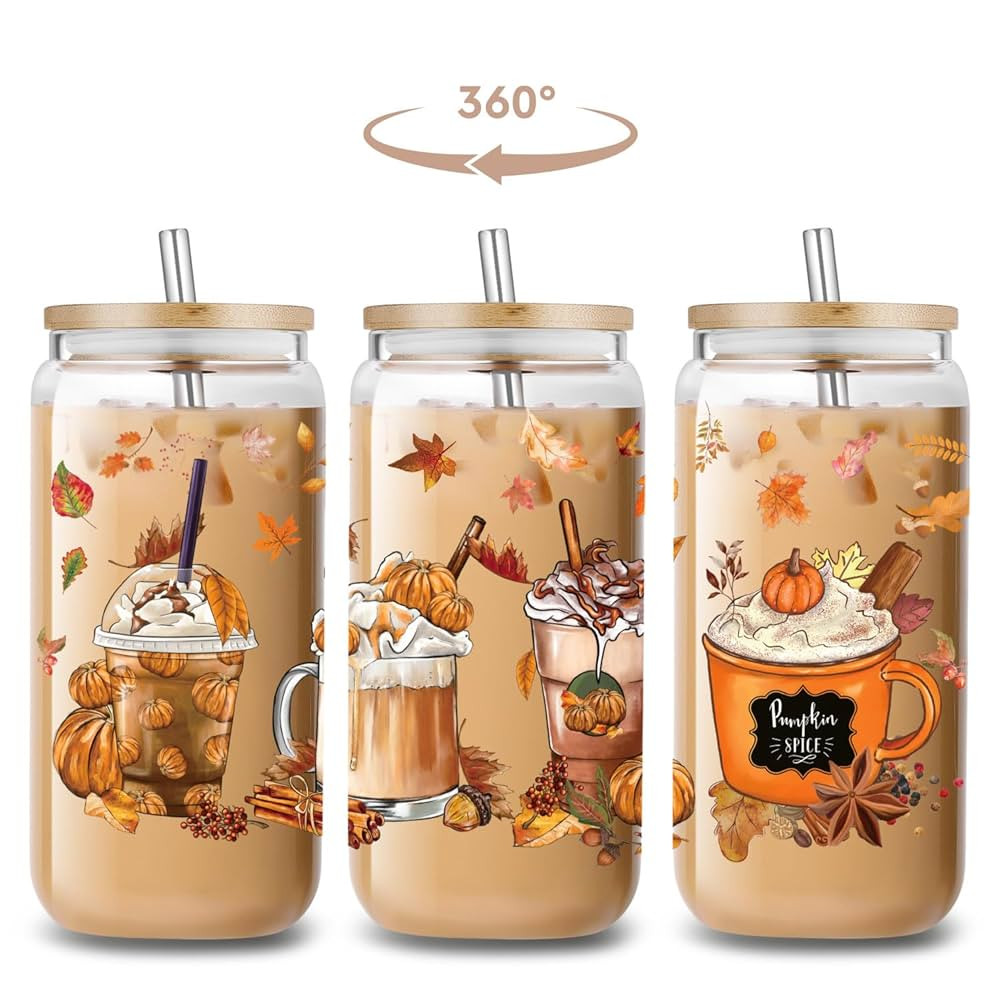 Fall Coffee Drinking Glass Cups Gifts for Women,Friend,Teacher,Cute Farmhouse Coffee Cup,Fall Gla... | Amazon (US)