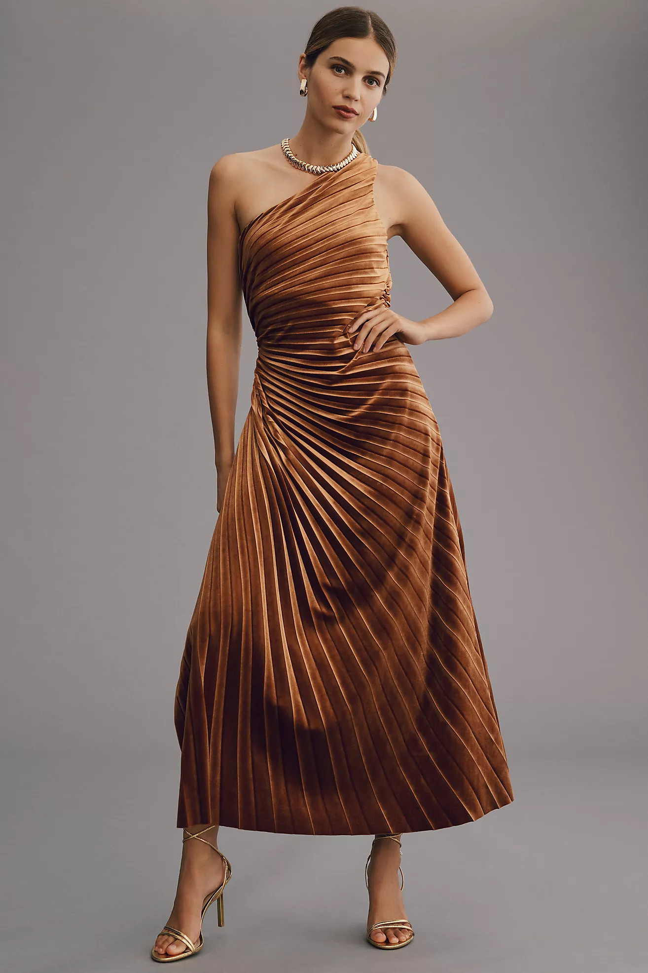 Delfi Collective Pleated One-Shoulder Sheath Midi Dress | Anthropologie (UK)