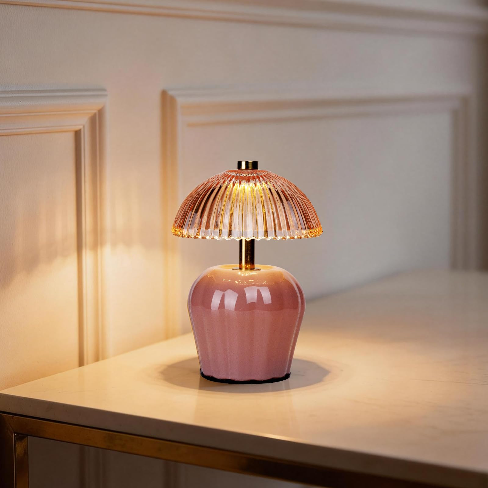 MJ PREMIER Small Cordless Lamp, Battery Operated Lamp with Timer, Mini Crystal Glass Mushroom Lam... | Amazon (US)