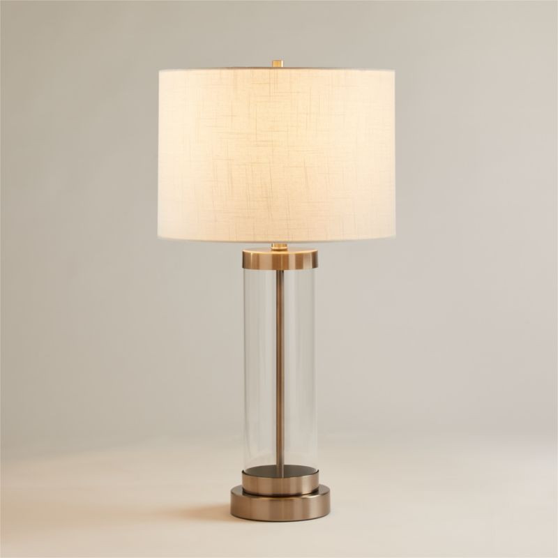 Promenade Small Nickle Table Lamp with USB Port + Reviews | Crate & Barrel | Crate & Barrel