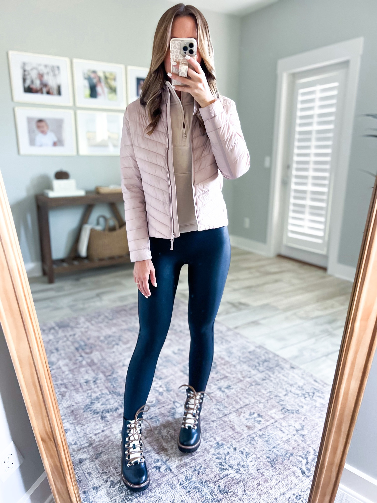 Old Navy packable puffer jacket 50% off (XSP). Old Navy Half zip sweatshirt (XSP). Spanx faux leather leggings (XS). Target hiking boots (TTS). fall outfit. Casual outfit. Hiking outfit. Casual style. Athleisure. Fall Vacation outfit. Mountain trip. Amazon rug. Target mirror. Target gold picture frames.

#LTKSeasonal #LTKtravel #LTKunder50