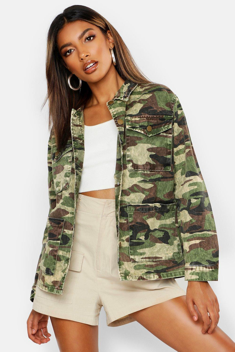 Fia Acid Wash Camo Jean Jacket camo | Boohoo.com (US & CA)