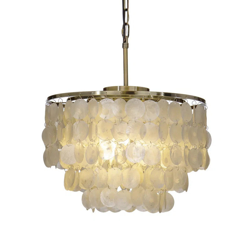 Preas 3-Lights Unique Tiered Antique Bronze Capiz Chandelier with Seashell Accents | Wayfair North America