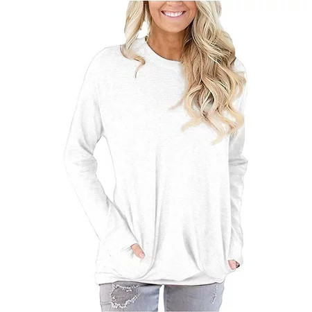 DealDjl long sleeve shirts for women Women Casual Long Sleeve Cotton Solid Loose Pockets T Shirt Blouses Tops 1PC | Walmart (US)