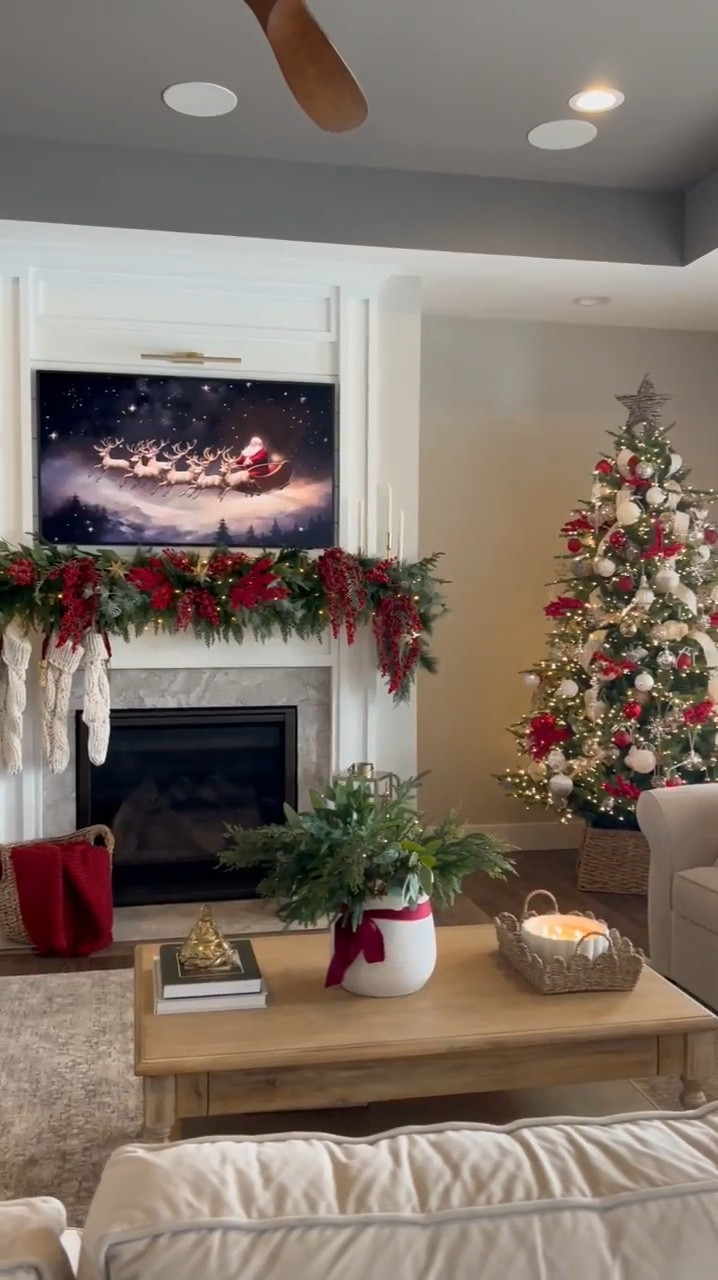 Christmas Living Room 

Mantle / garland / stems / Christmas tree / throw / holiday decor / digital art / Santa / frame tv / grand duchess tree / Home Depot / pillows / stockings / stocking name tags / neutral / living room / coffee table / Target / pottery barn / Etsy / Amazon home 

#LTKSeasonal #LTKHoliday #LTKHome