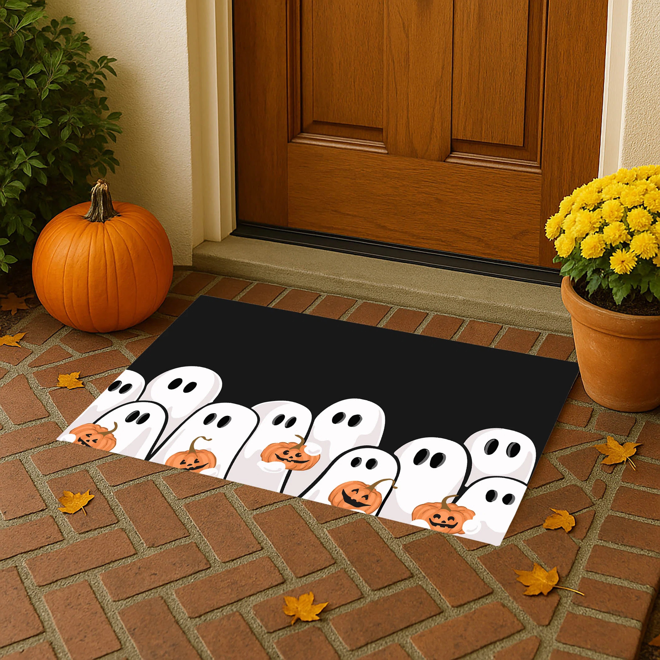 Ghosts & Pumpkins Outdoor Door Mat | Wayfair North America