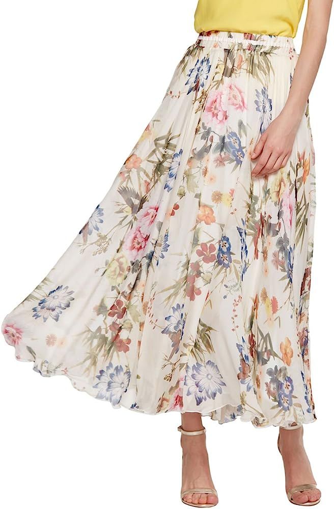 CHARTOU Women's Elegant Summer Full Length Boho Floral Print Pleated Chiffon Long Maxi Skirt Dres... | Amazon (US)