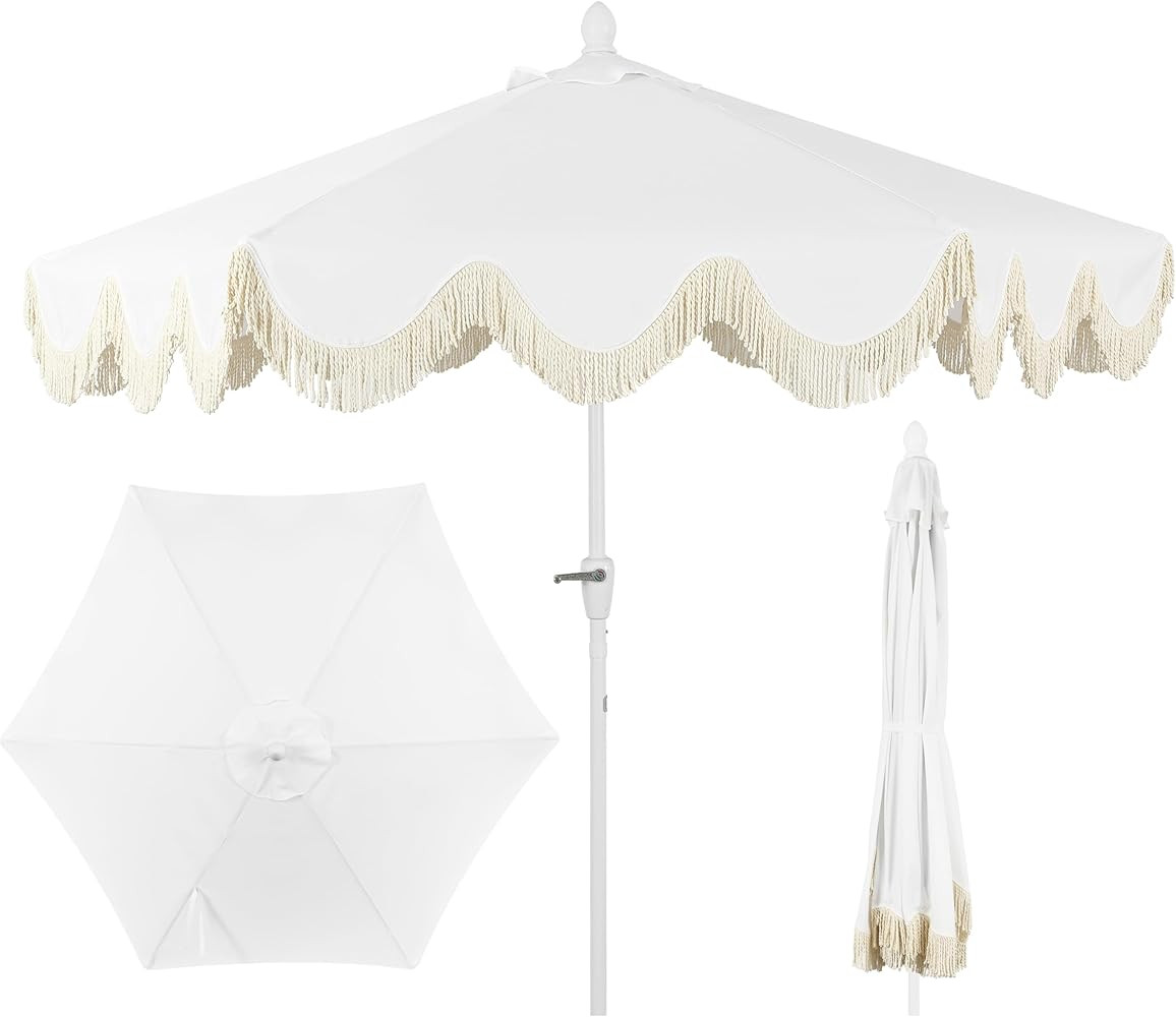 JONATHAN Y UMB1001 Collins 9 ft. Classic Cottage Tassel Market Patio Umbrella with Auto-Tilt, Cra... | Amazon (US)