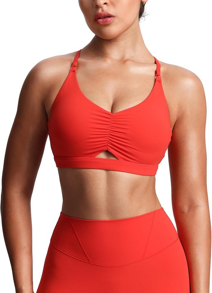 Aoxjox Women's Workout Sports Bras Cross Back Fitness Athletic Velura Ruched Bra PlushFlex\u2122 ... | Amazon (US)