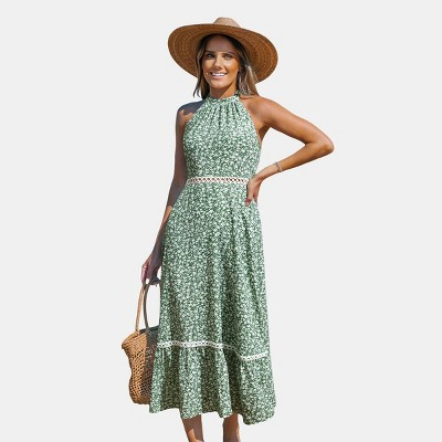 Women's Breezy Floral Halter Midi Dress - Cupshe-M-Green | Target
