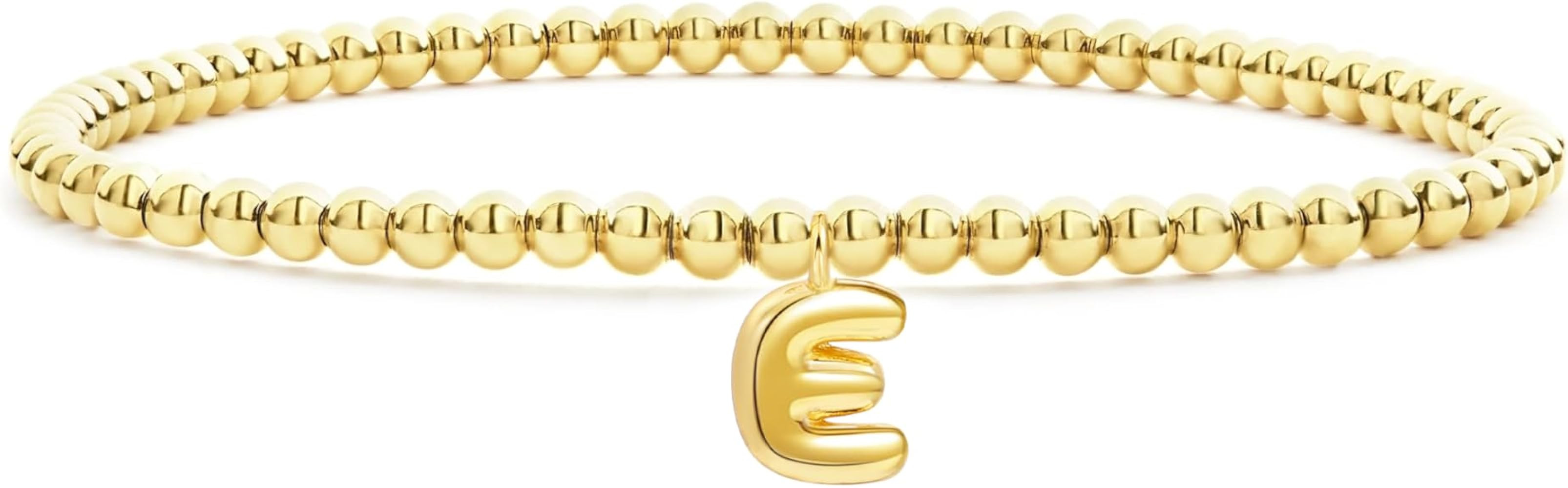 CONRAN KREMIX Gold Initial Bracelets For Women Girls Bubble Balloon Letter Charm Stretch Beaded B... | Amazon (US)