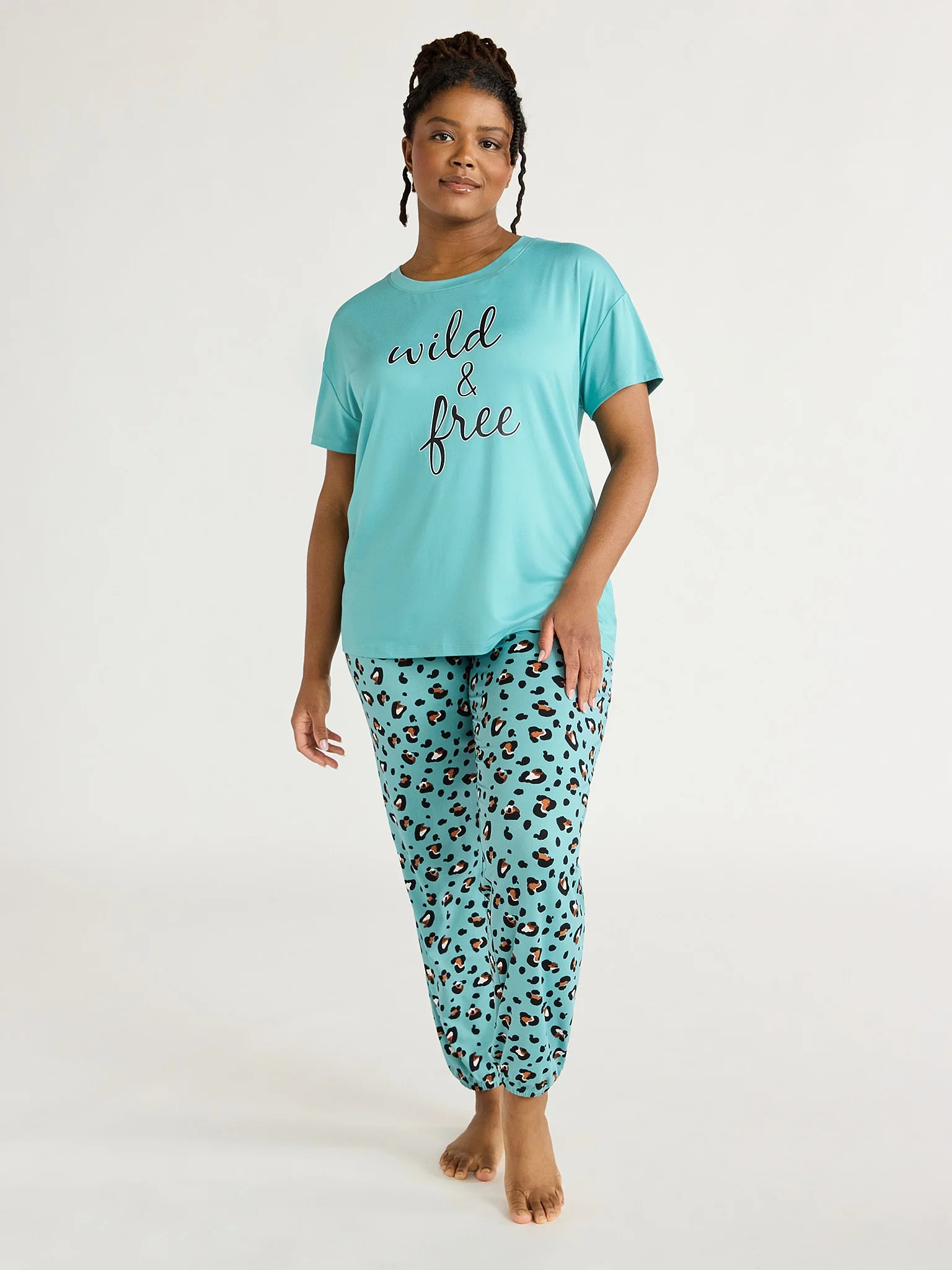 Joyspun Women's Short Sleeve T-Shirt and Jogger Pants Sleep Set, 2-Piece, Sizes S to 3X - Walmart... | Walmart (US)