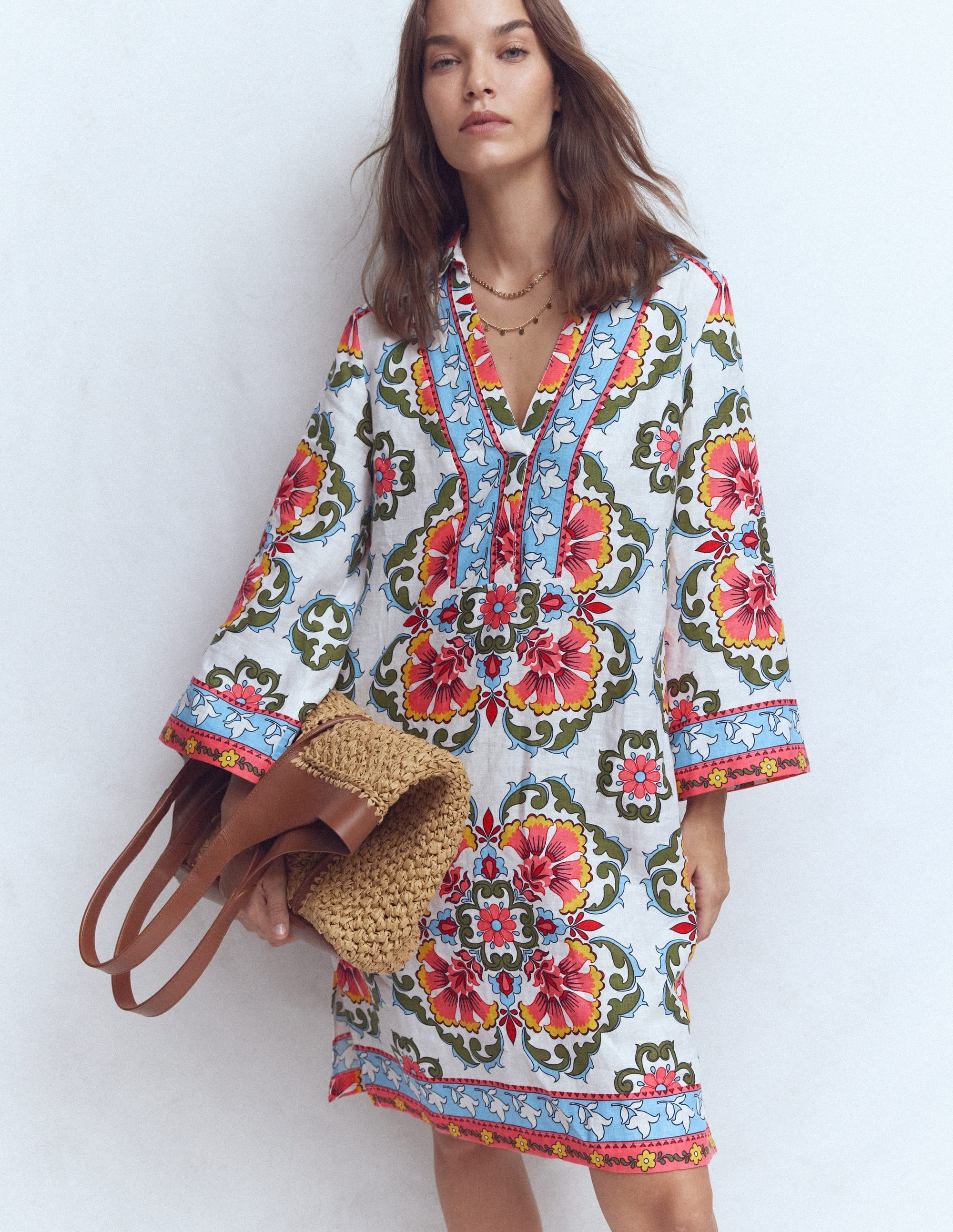 Carmen Linen Short Dress-Multi, Ornamental Trellis | Boden (US)