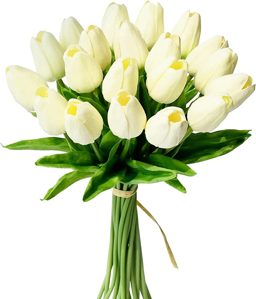 Mandy's 20pcs Cream Artificial Tulip Silk Flowers 13.5" in Bulk Home Kitchen Wedding Decorations | Amazon (US)