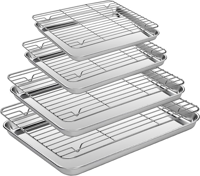 Baking Sheet Pan Set of 8, CEKEE Stainless Steel Cookie Sheets for Baking with Cooling Rack, Smal... | Amazon (US)