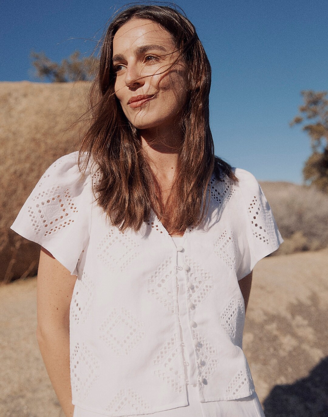 Eyelet Flutter-Sleeve Cropped Top | Madewell