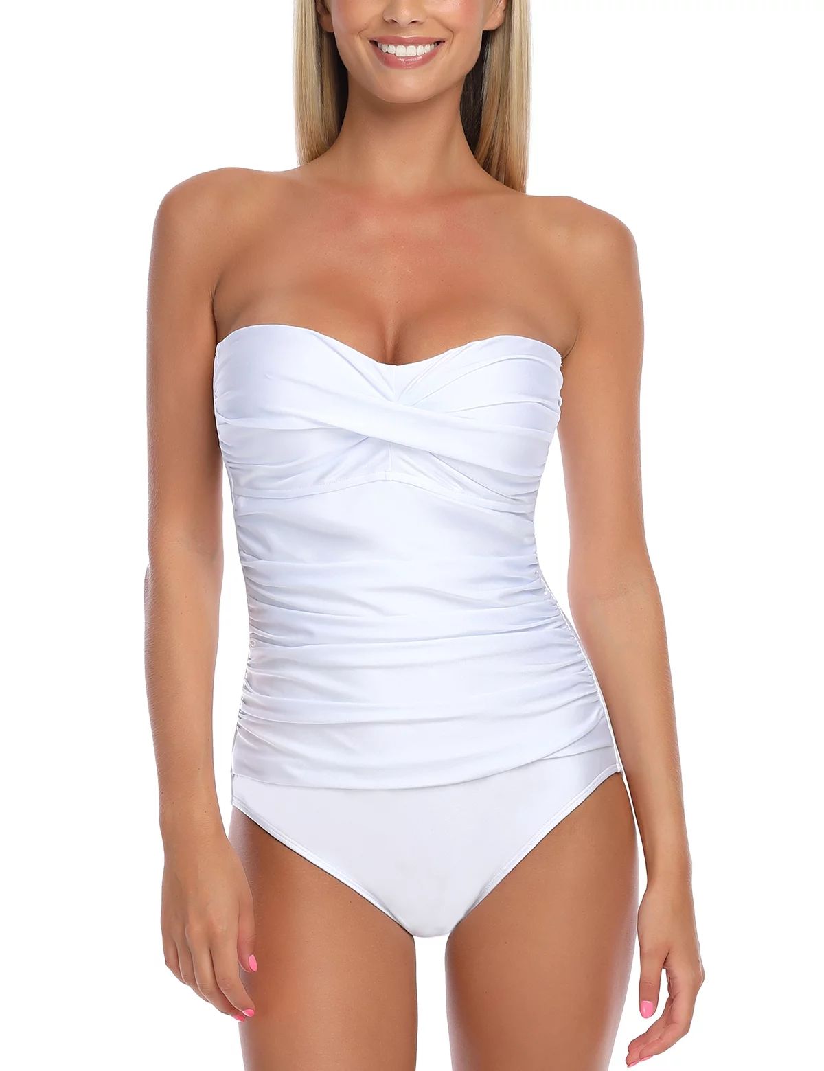 RELLECIGA Women's Ruched Neck Halter Twist Bandeau One Piece Swimwear Bathing Suits | Walmart (US)