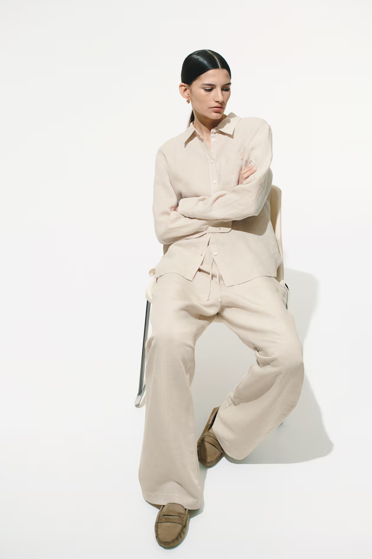 Linen Shirt - Light beige - Ladies | H&M US | H&M (US + CA)