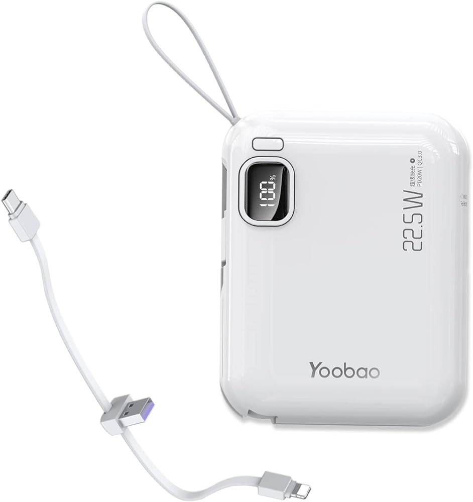 Yoobao Portable Charger with Built in Cables,10000mAh Power Bank Fast Charging 20W PD,3 Outputs a... | Amazon (US)