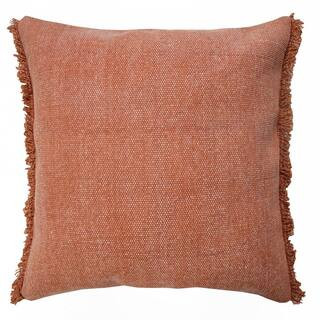 LR Home Neera Adobe Clay Brown Solid Fringe Soft Polyfill 20 in. x 20 in. Throw Pillow PILLO07834... | The Home Depot