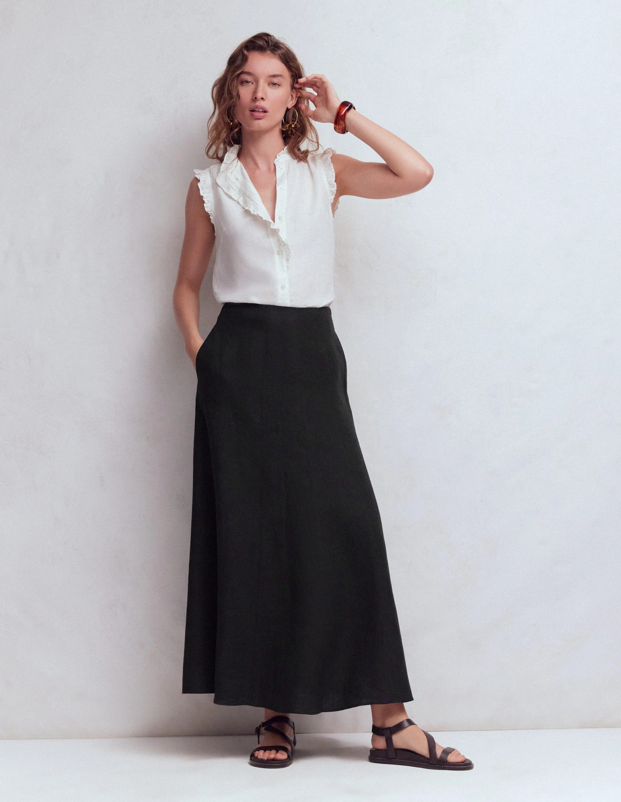 Miriam Linen Maxi Skirt-Black | Boden (US)