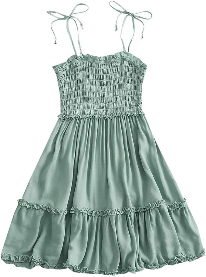 ZAFUL Women's Mini Dress Spaghetti Straps Sleeveless Boho Beach Dress | Amazon (US)