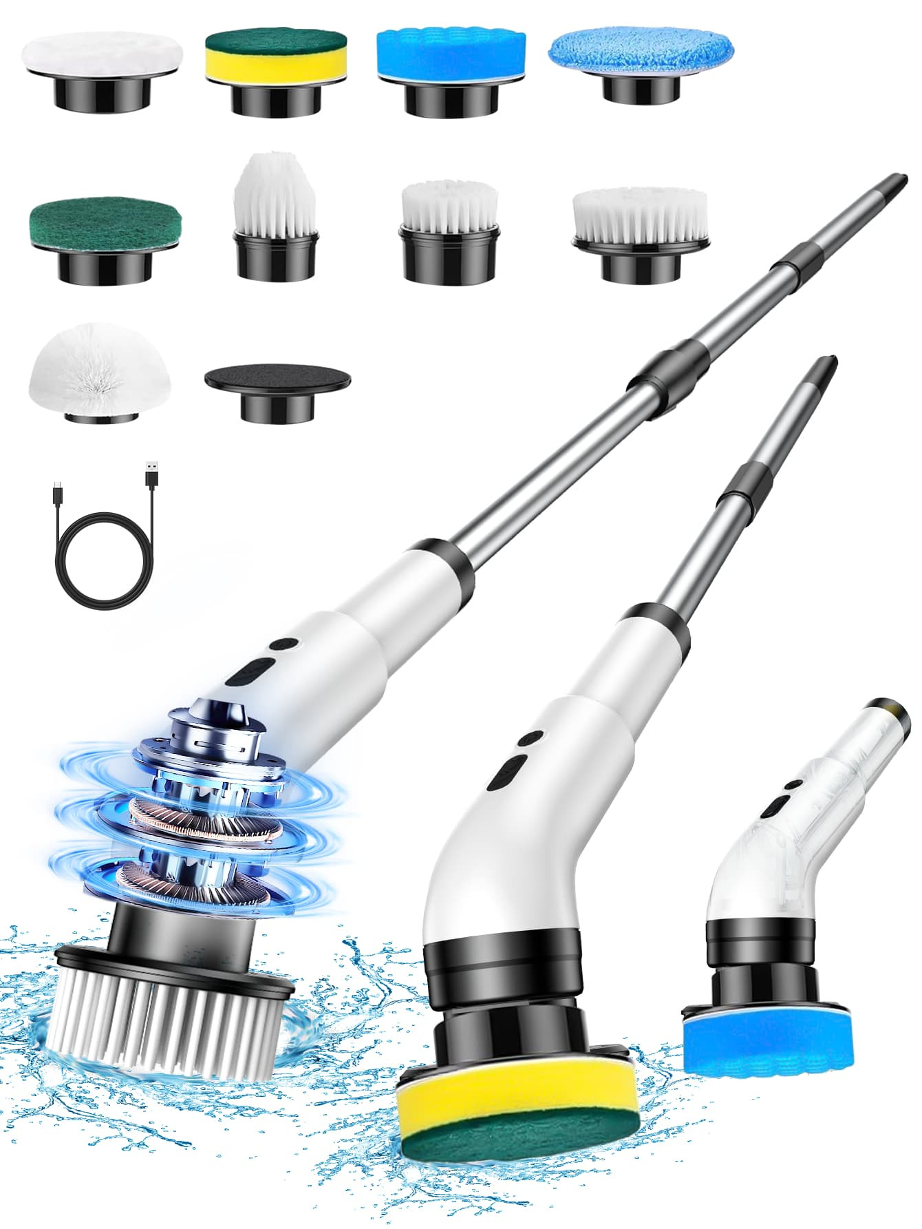 Electric Spin Scrubber, 2024 New Cordless Shower Scrubber Up To 450RPM Cleaning With 9 Replaceabl... | SHEIN