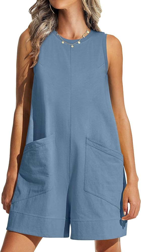 ANRABESS Womens Romper Casual Loose Sleeveless 2025 Summer One Piece Outfit Crewneck Short Jumpsu... | Amazon (US)
