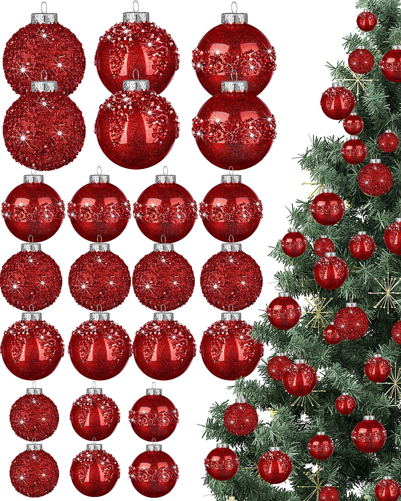 Civaner 24 Pcs Glitter Christmas Ball Ornaments Set 3.2'' 2.4'' 1.6'' Christmas Tree Ornaments Ha... | Amazon (US)