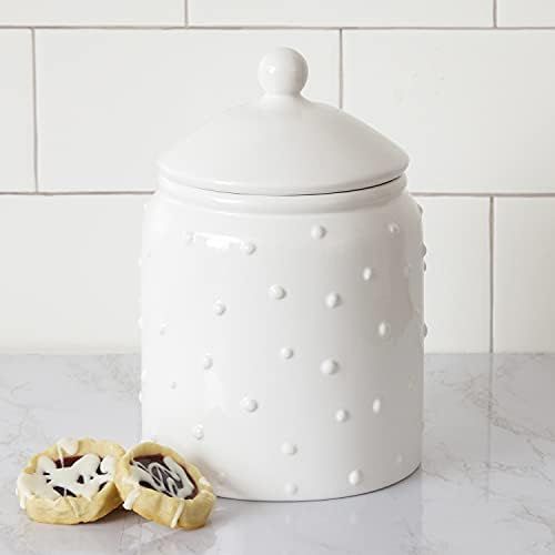 6.5-Inch White Ceramic Cookie Jar Canister with Lid, Embossed Dot Accents - Modern Kitchen Counte... | Amazon (US)