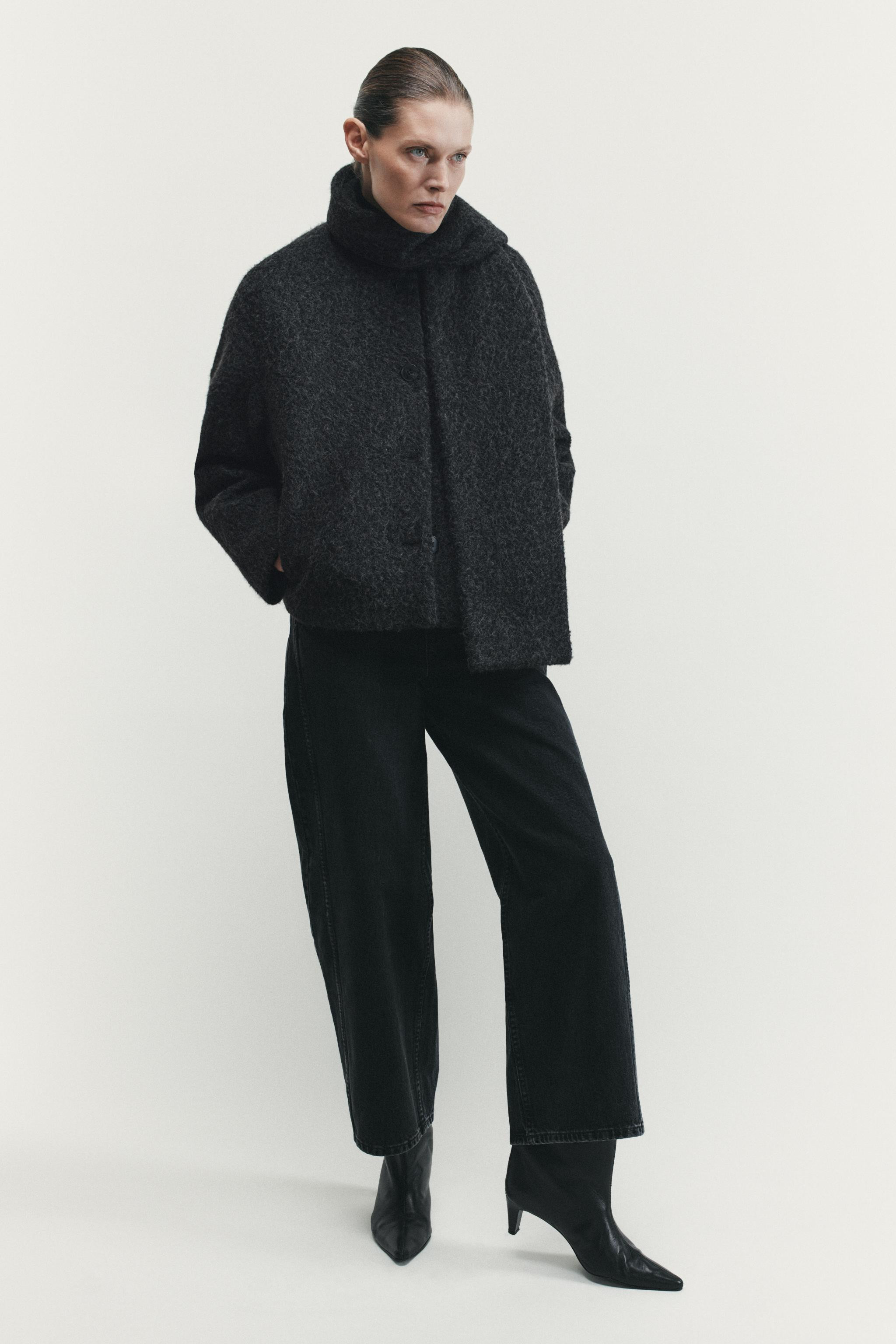 SHORT BOUCLÉ COAT WITH SCARF | Zara UK