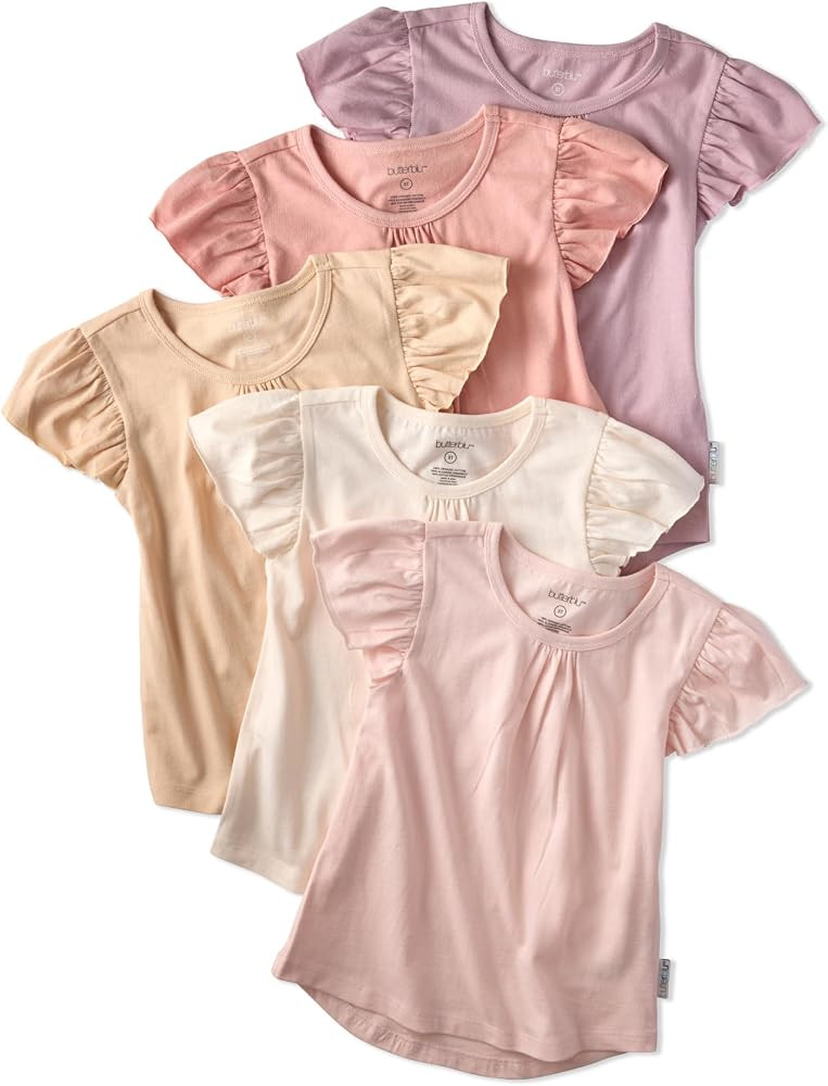 Baby Girls' Rose 5-Pack Short Sleeve Ruffle T-Shirts​ 100% Organic Cotton for Girls | Amazon (US)