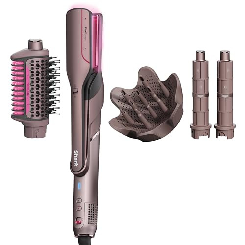 Shark FlexFusion Hair Straightener & Powerful Hair Dryer with Diffuser, Fusion Hair Brush, Ceramic Air Styler with Auto-Wrap Hair Curlers, Ceramic Plates, Cosmic Blush HD642S | Amazon (US)