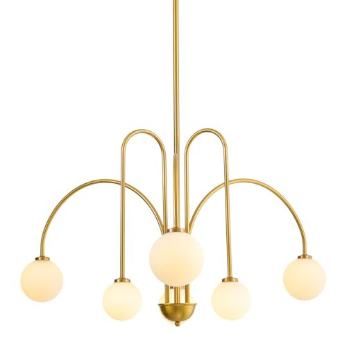 Mid Century Modern Sputnik Chandelier: 6-Light Globe Gold Chandeliers for Living Room - 40" White Glass Ball Dining Room Light Fixture - Large Pendant Lights for Kitchen High Ceiling Foyer Entryway | Amazon (US)